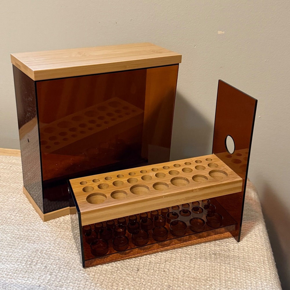 Bamboo Amber Acrylic Essential Oil Storage Box Organizer Case 2 Piece Set